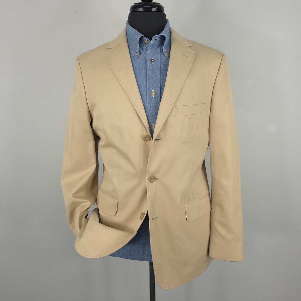 J Crew Blazer Mens 40R Beige Italian Cotton 3 Button Sport Coat Jacket Casual